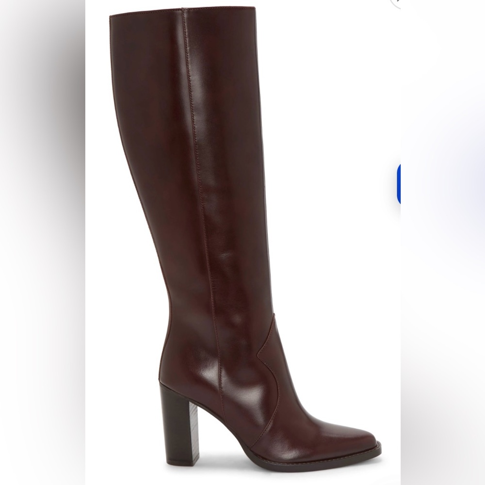 Vince Camuto Lecheya Wide-Calf Knee-High Leather Boots Mahogany New in Box